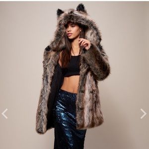 SpiritHoods Grey Wolf faux fur vegan coat